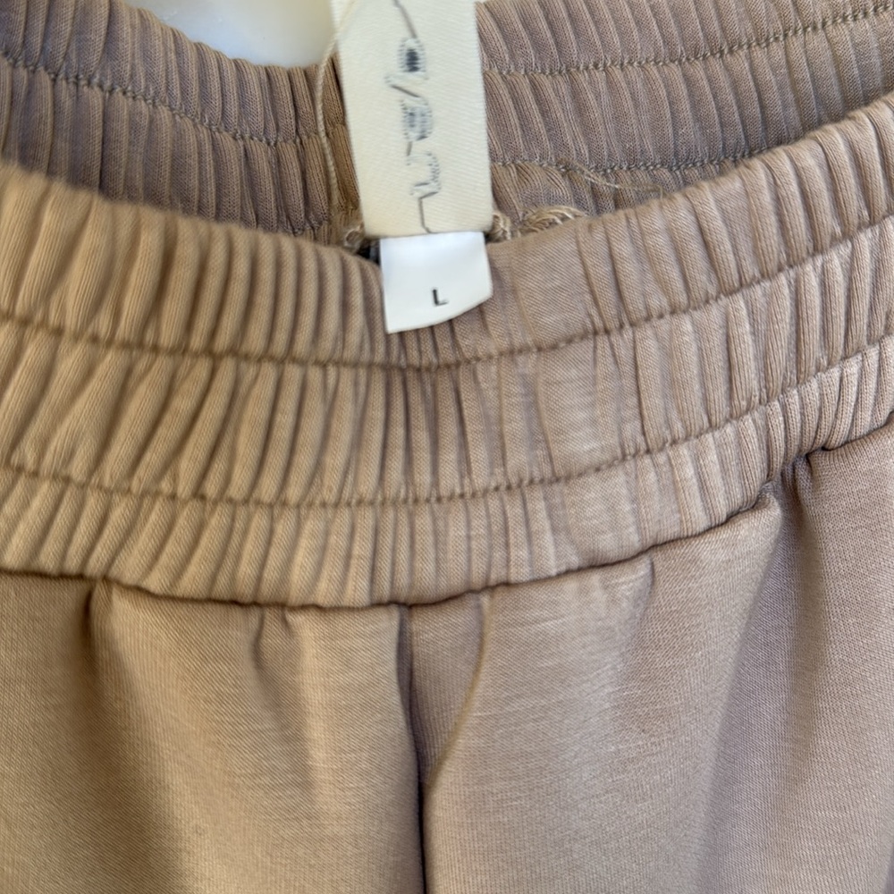 NAP Loungewear Oversized Wide Leg Pants With Tie Hem Tan Color Womens Size Large - Picture 6 of 16